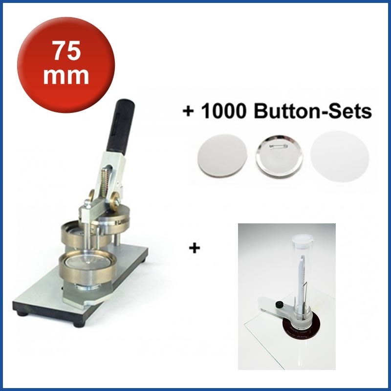 Buttonmaschine Typ 900 für 75 mm Buttons inkl. 1000 Rohlinge + Kreisschneider Hulahoop Maxi