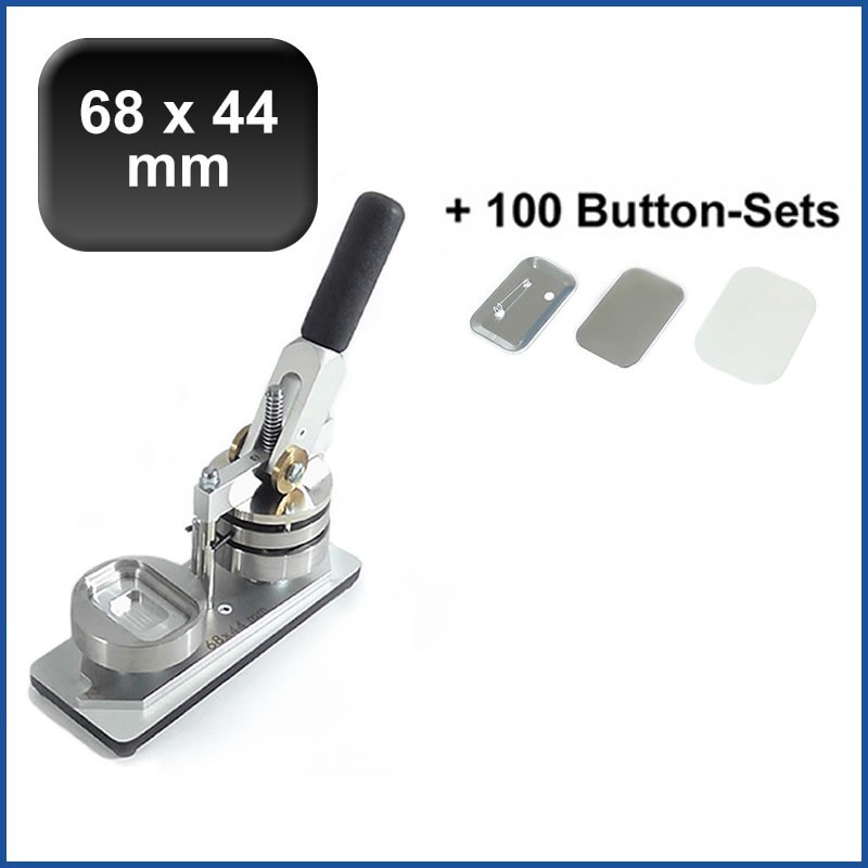 Buttonmaschine Typ 900 für 68x44mm Buttons inkl. 100 Rohlinge mit Sicherheitsnadel Buttonmaschine Typ 900 für 68x44mm Buttons inkl. 100 Rohlinge mit Sicherheitsnadel