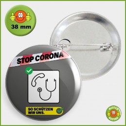COVID-19 Coronavirus Button - Nur nach telefonischer Anmeldung in Arztpraxis oder Notfallstation Button 38mm mit Sicherheitsnade