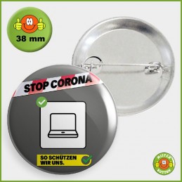 COVID-19 Coronavirus Button - Homeoffice Button 38mm mit Sicherheitsnadel